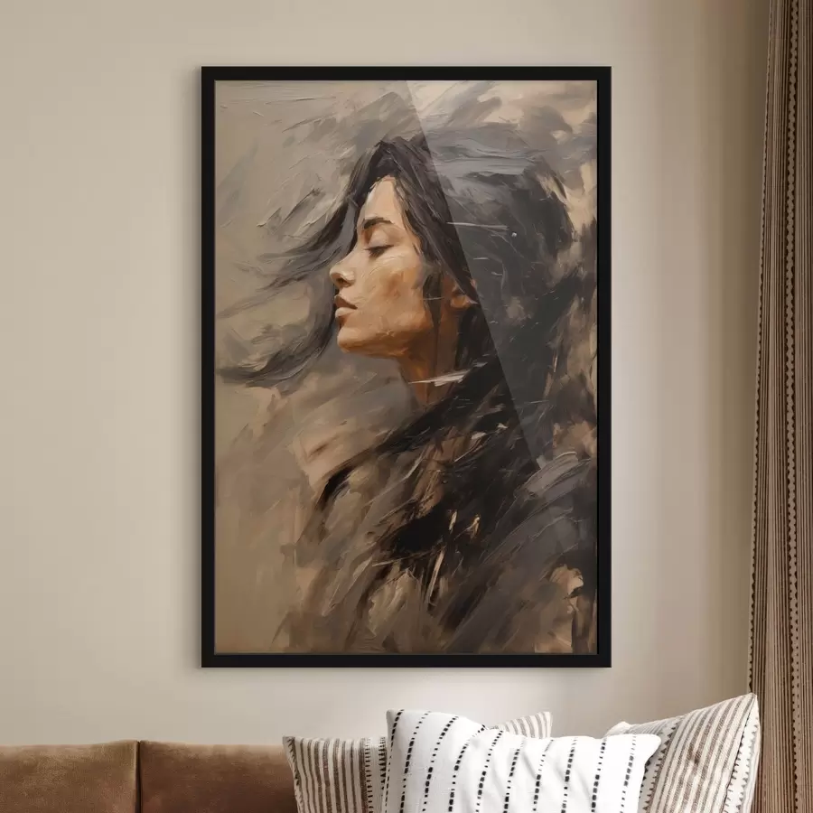 Fototapeedid Naise profiil maaliliste pintslitõmmetega, soojades toonides f48621