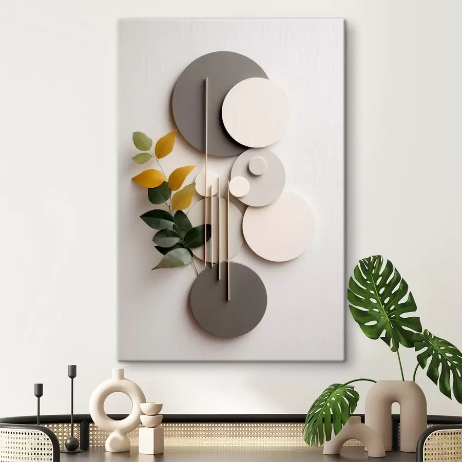 Pilt Geomeetrilised ringid rohelise lehtedega oksaga s48598