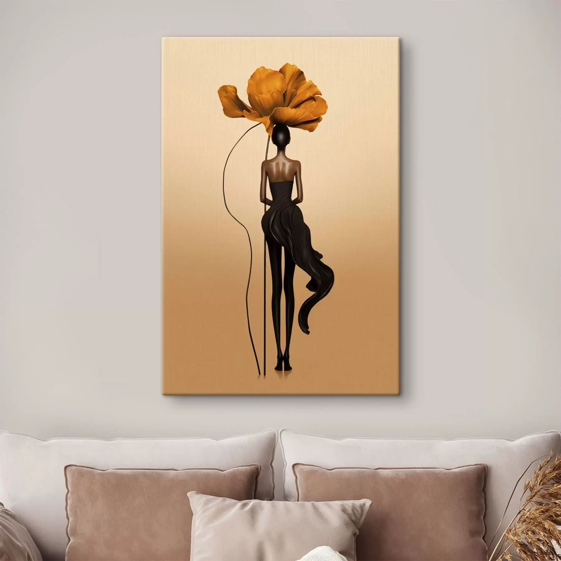 Pilt Stiliseeritud kuju, mille pea on kujutatud suure lillega s48618