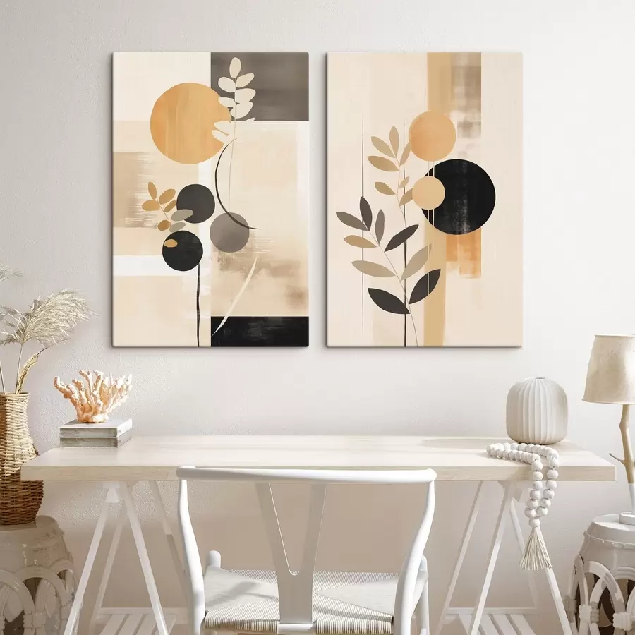 Pilt Lehtede ja ringidega abstraktsed maalid m30133