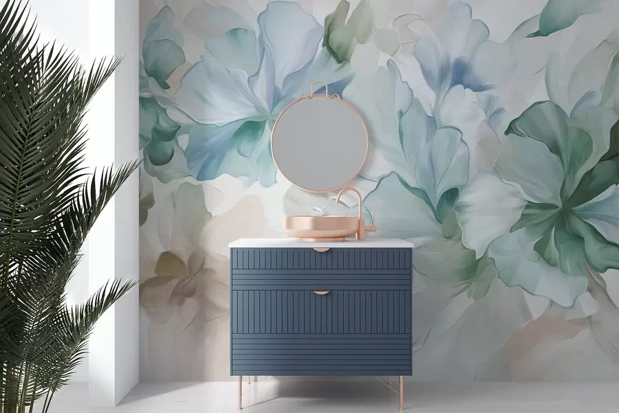 Fototapeedid Abstraktsed fantaasiaküljed rohelistes, sinistes ja beežides toonides maalilises stiilis, tekstuurne kunst w09767v1