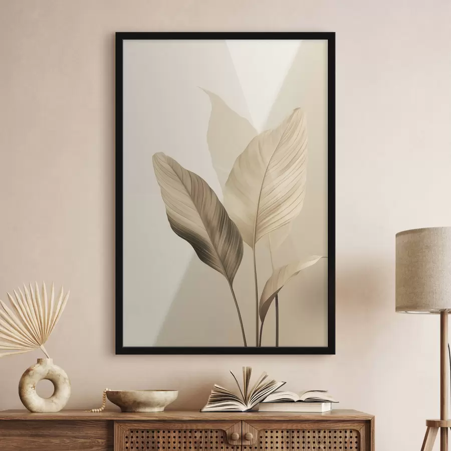 Fototapeedid Suured troopilised lehed beeži ja pruuni toonides, hele taust f48726