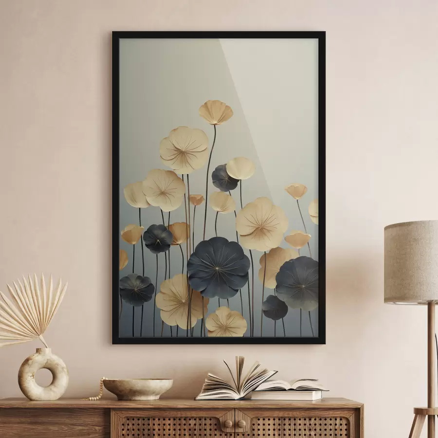 Fototapeedid Vesilille lehed beeži ja tumesinise tagasihoidliku taustaga f48734