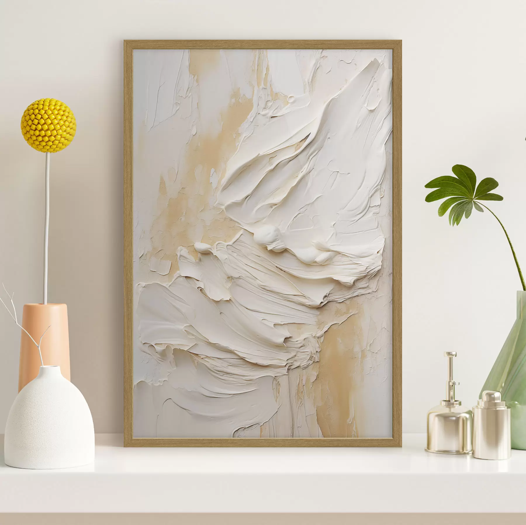 Fototapeedid Tekstuuriga kreemikas ja beež maal abstraktses stiilis, minimalistlik kunst f48738