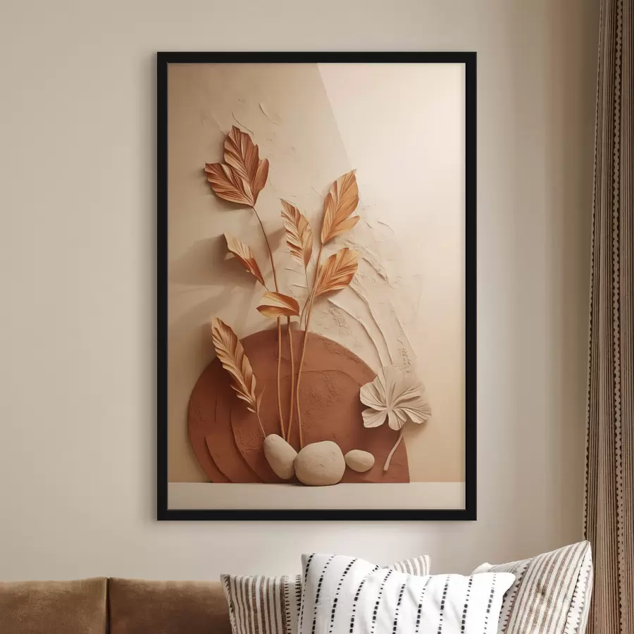 Fototapeedid Minimalistlik kunstiteos kuivatatud lilledest ja pampasrohtudest, tekstuurse taustaga f48740