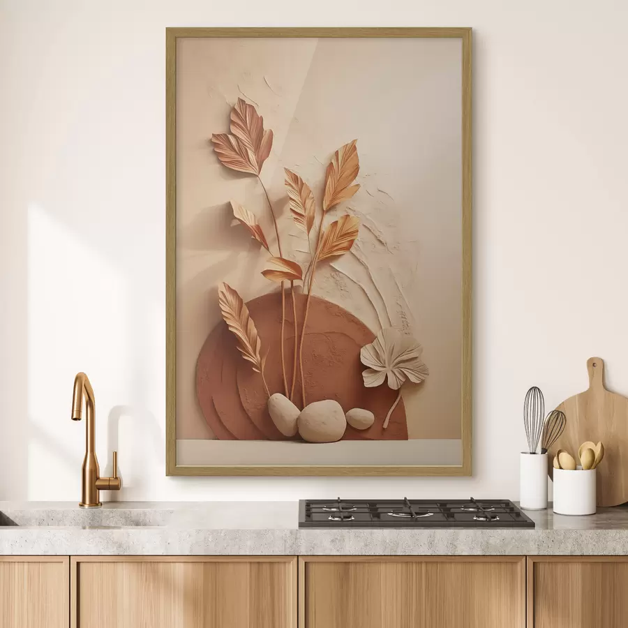 Fototapeedid Minimalistlik kunstiteos kuivatatud lilledest ja pampasrohtudest, tekstuurse taustaga f48740