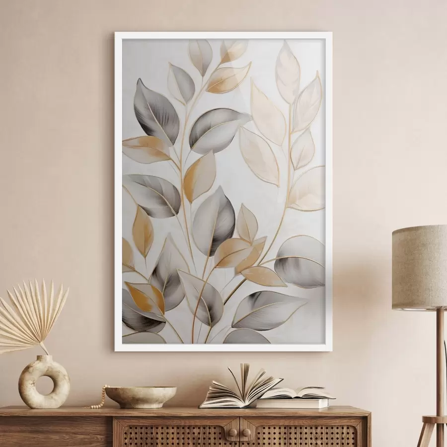 Fototapeedid Suured, läbipaistvad lehed halli ja kollase toonides f48746