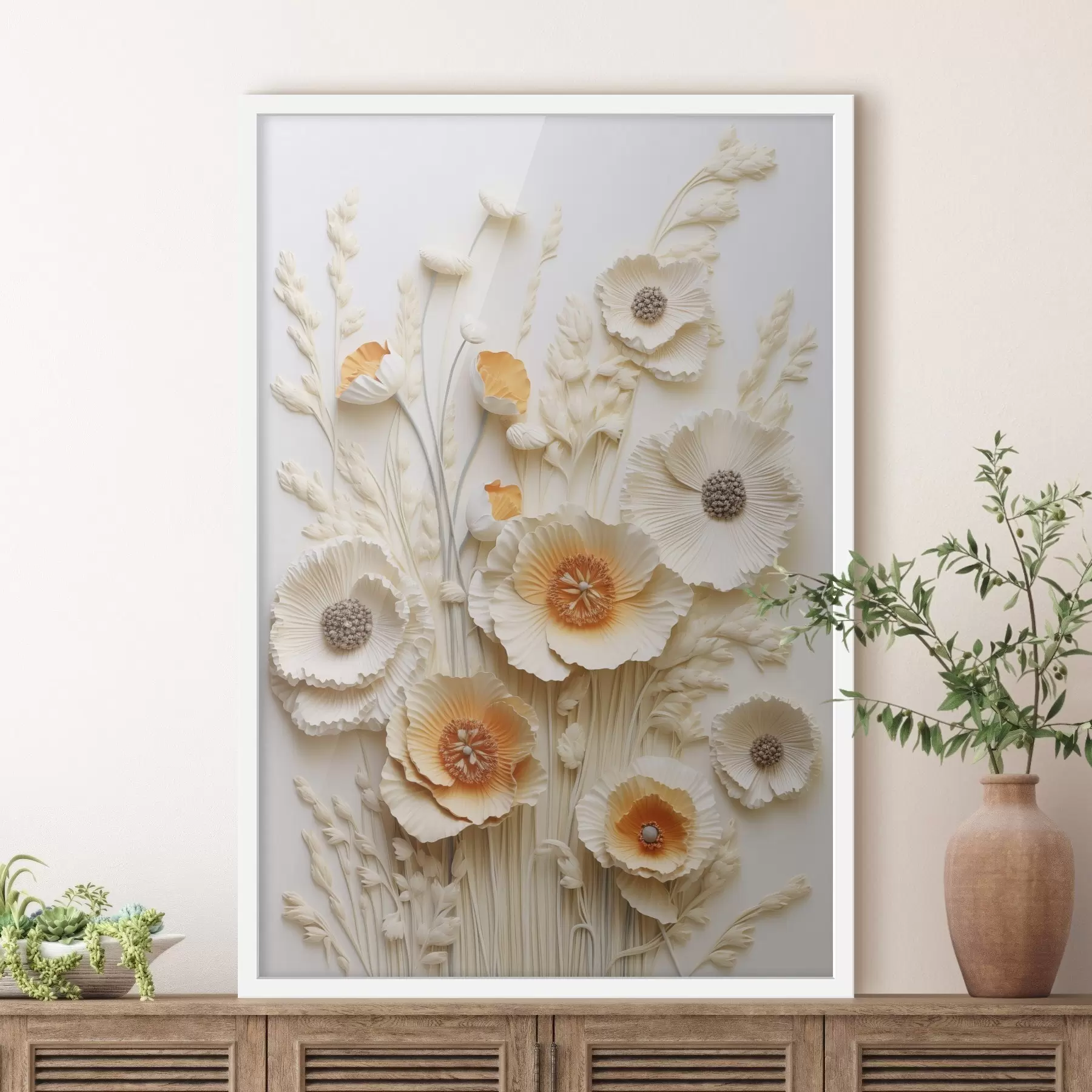 Fototapeedid Kreemikate ja oranžide moonide kimp kuivatatud nisuvartega f48747