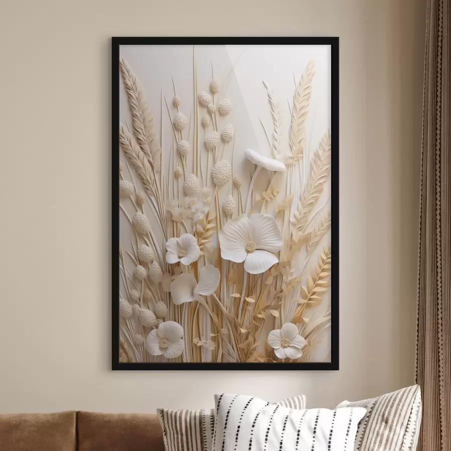 Fototapeedid Kreemikate moonide kimp kuivatatud nisuvartega f48748