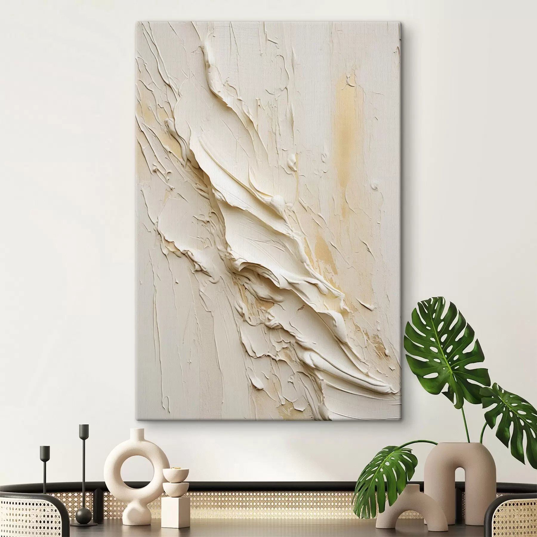 Pilt Tekstuuriga kreemikas ja beež maal abstraktses stiilis, minimalistlik kunst s48737