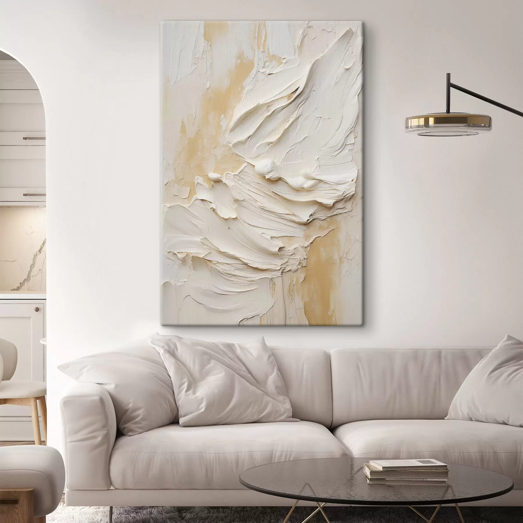 Pilt Tekstuuriga kreemikas ja beež maal abstraktses stiilis, minimalistlik kunst s48738