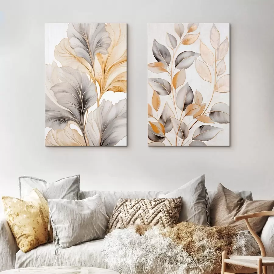 Pilt Suured, läbipaistvad lehed halli ja kollase toonides m30323