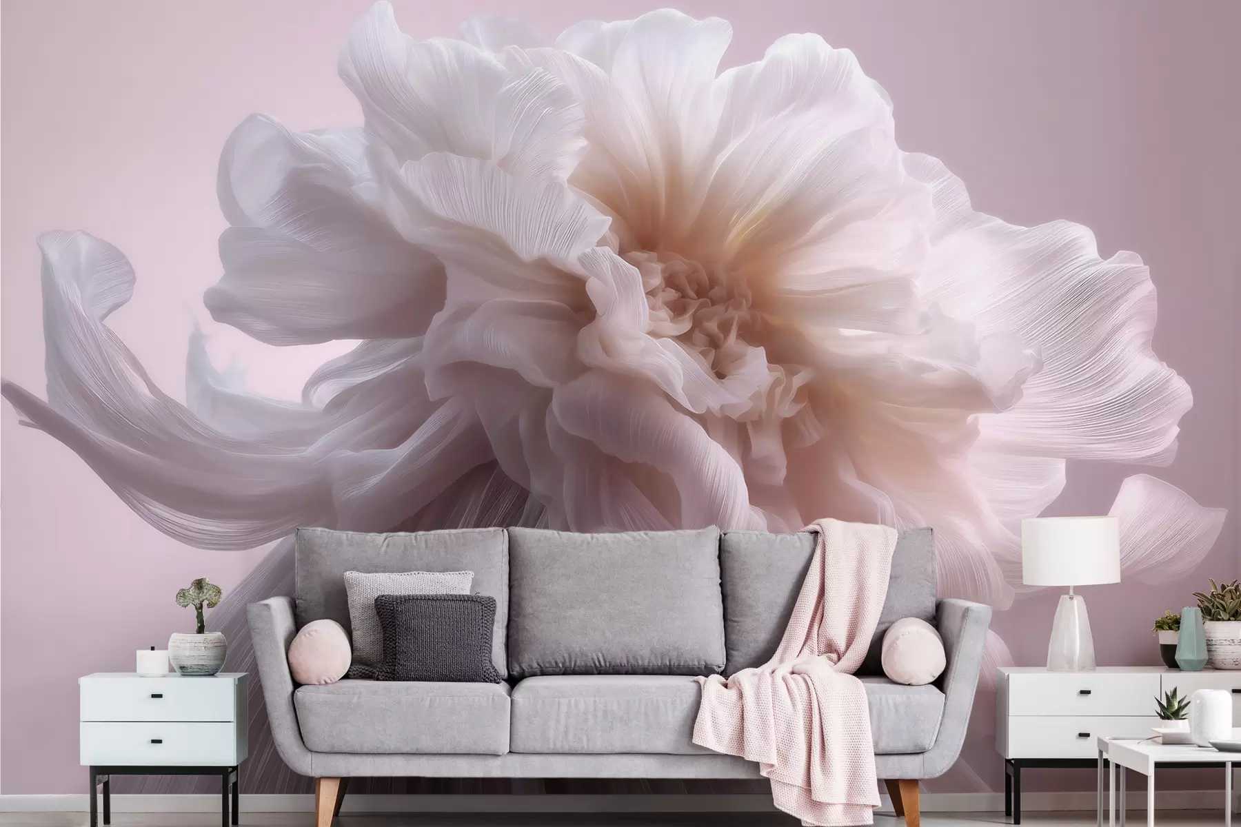 Fototapeedid Mahukas siidist lill õrnades roosa ja beeži toonides w09809