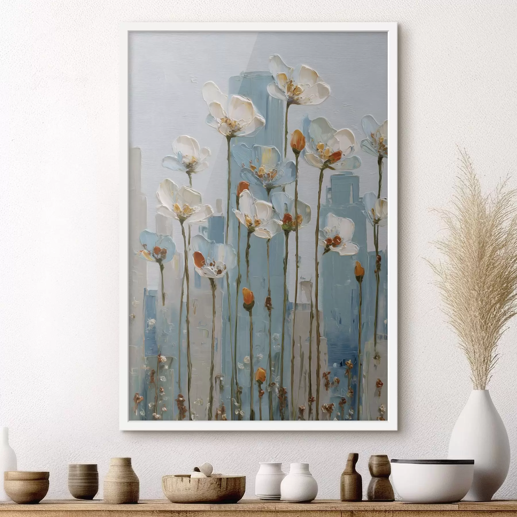 Fototapeedid lilled linna taustal, õlimaalistiilis f48785