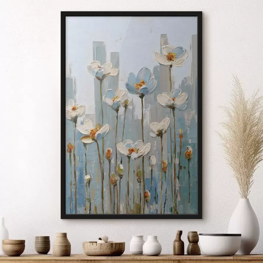 Fototapeedid lilled linna taustal, õlimaalistiilis f48786