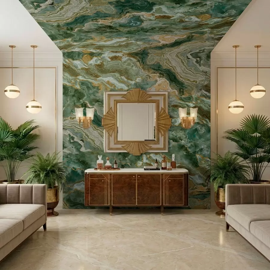 Fototapeedid Rohelise oniksi tekstuur voolavate kihiliste soontega w05429