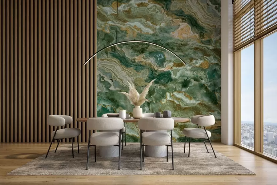 Fototapeedid Rohelise oniksi tekstuur voolavate kihiliste soontega w05429