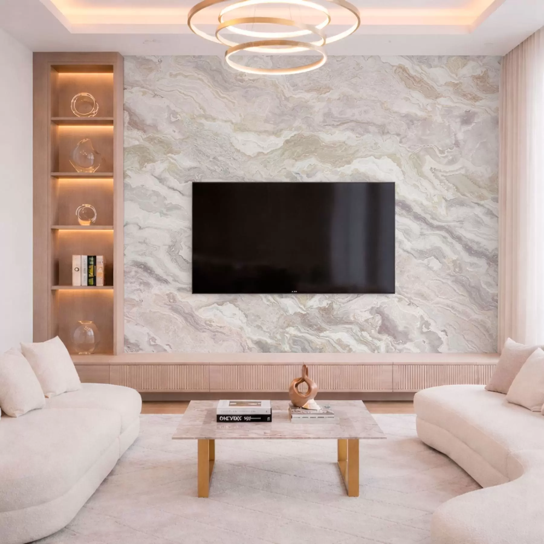 Fototapeedid Hele onüüks, millel on voolavad beežid ja hallid kihid w05430