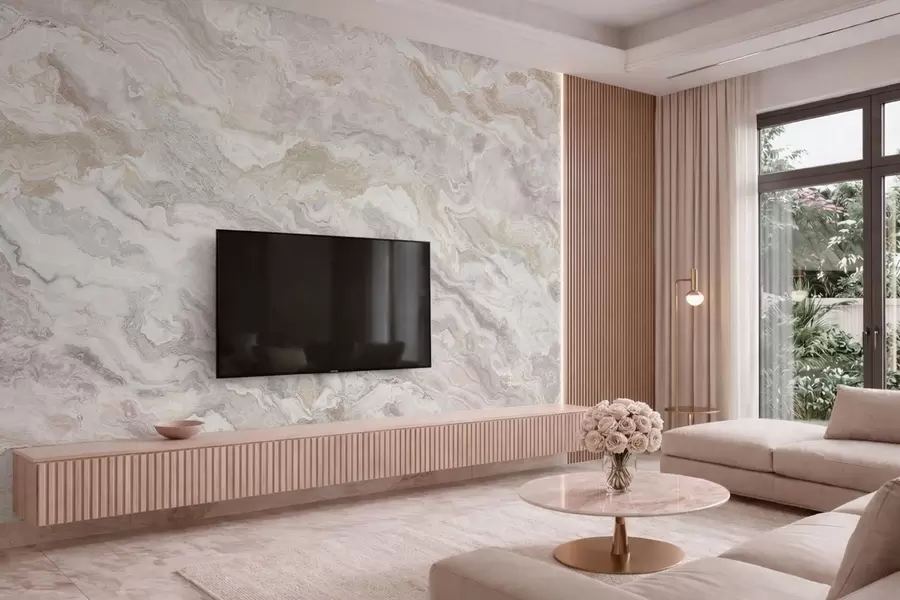 Fototapeedid Hele onüüks, millel on voolavad beežid ja hallid kihid w05430