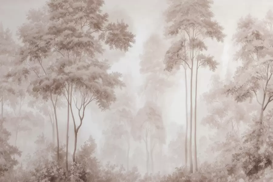 Fototapeedid Abstraktne metsamaastik suitsuses beežides toonides, millel on sügavustunnet w09657