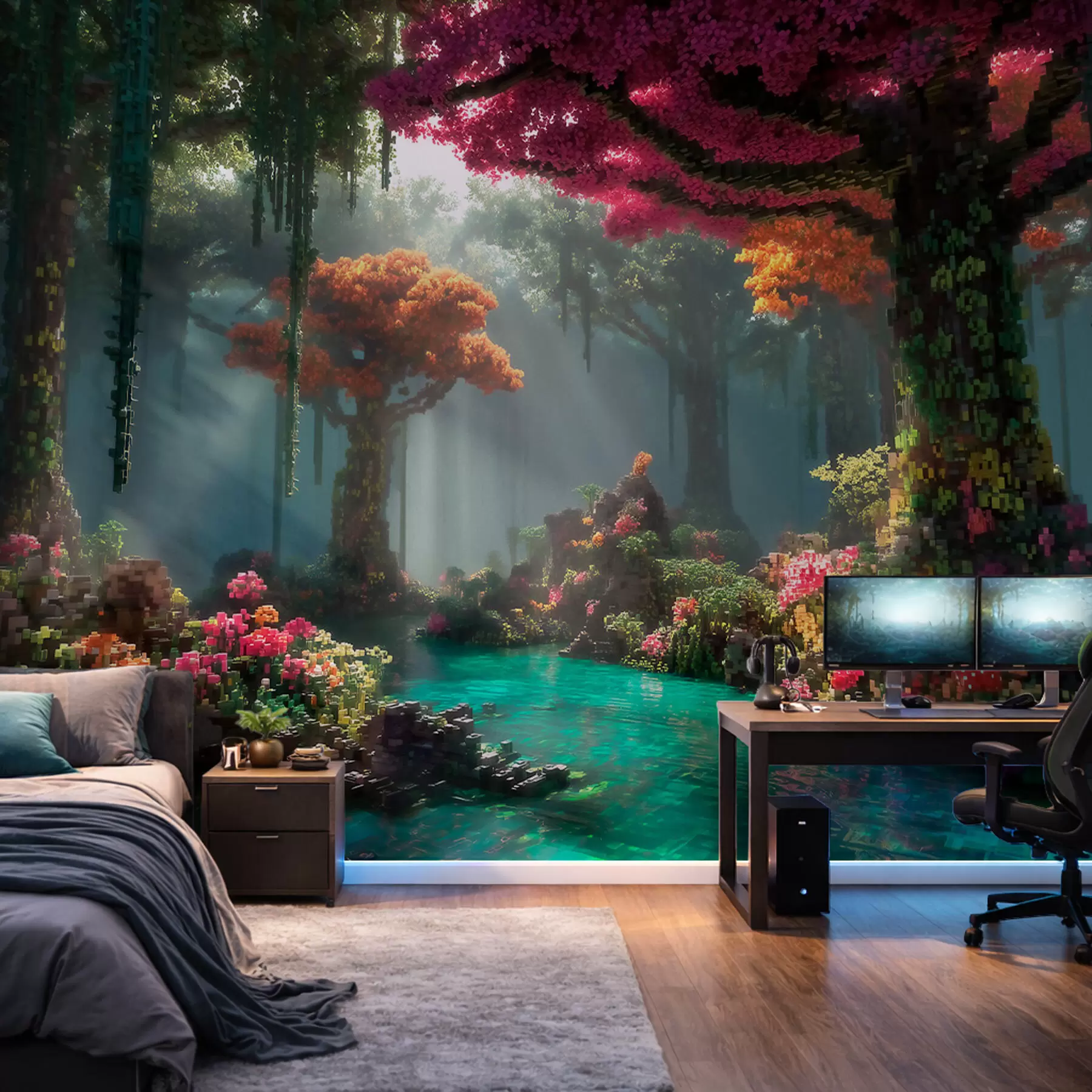 Fototapeedid Videomängudest inspireeritud pikselne lummav mets w09683