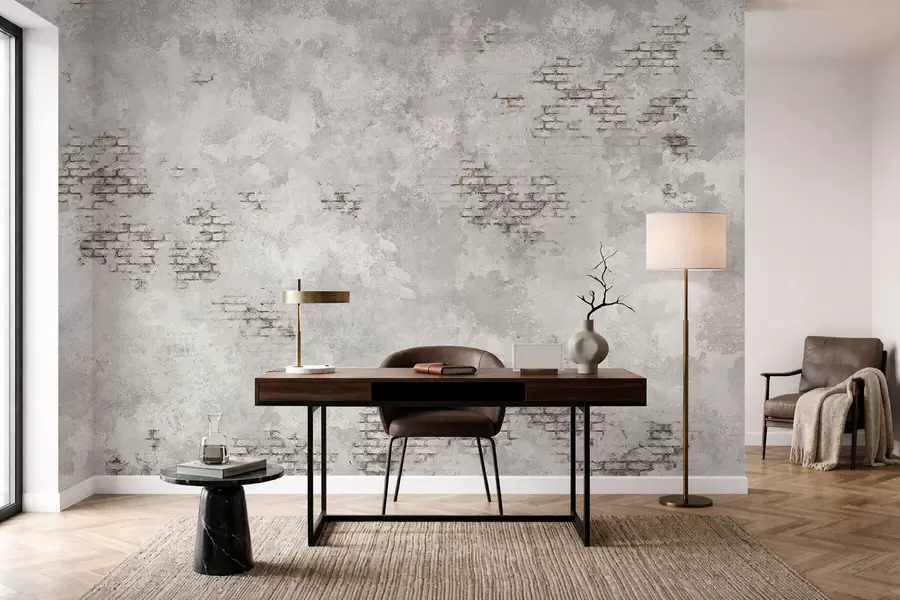 Fototapeedid Grunge-stiilis krohvtekstuur paljastatud telliskivikildudega w05161