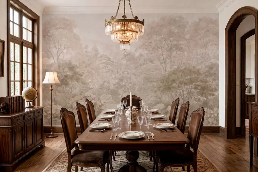 Fototapeedid Vintage-stiilis metsamaastik soojades beežides toonides w05433v1