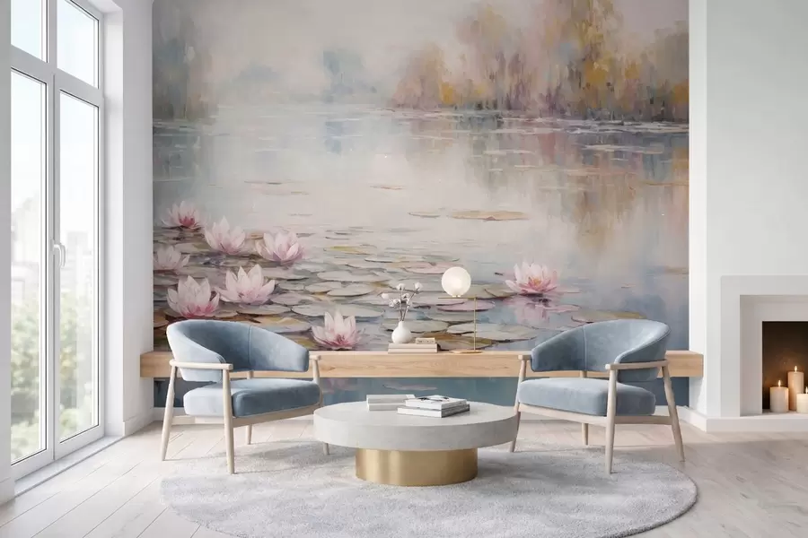 Fototapeedid Impressionistlik järv vesililledega ja pehme valgusega w05515