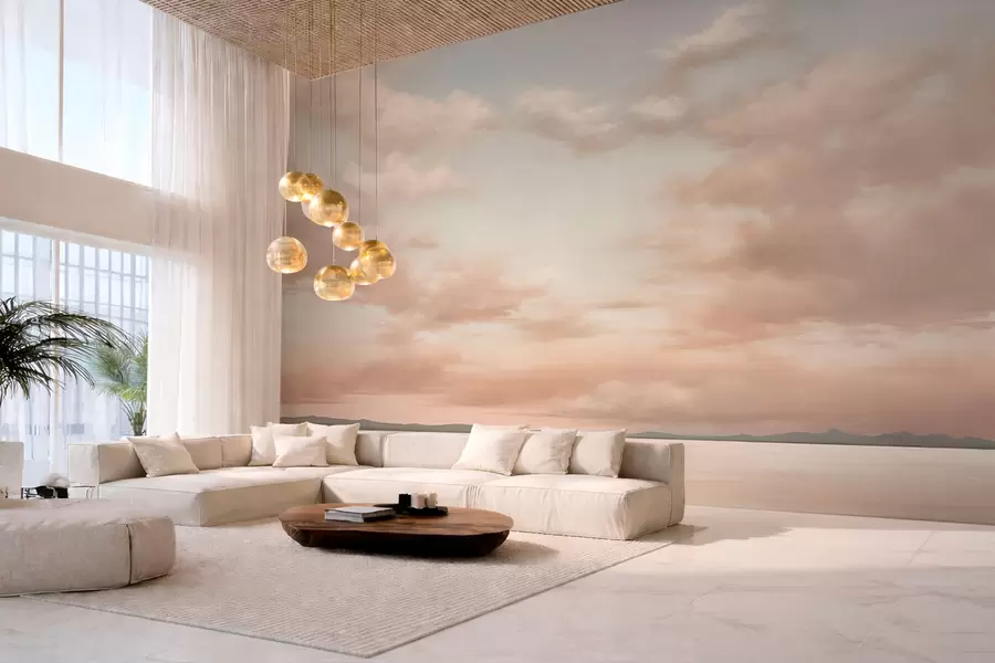 Fototapeedid Minimalistlik merehorisont pastelltoonides pilvedega w05516