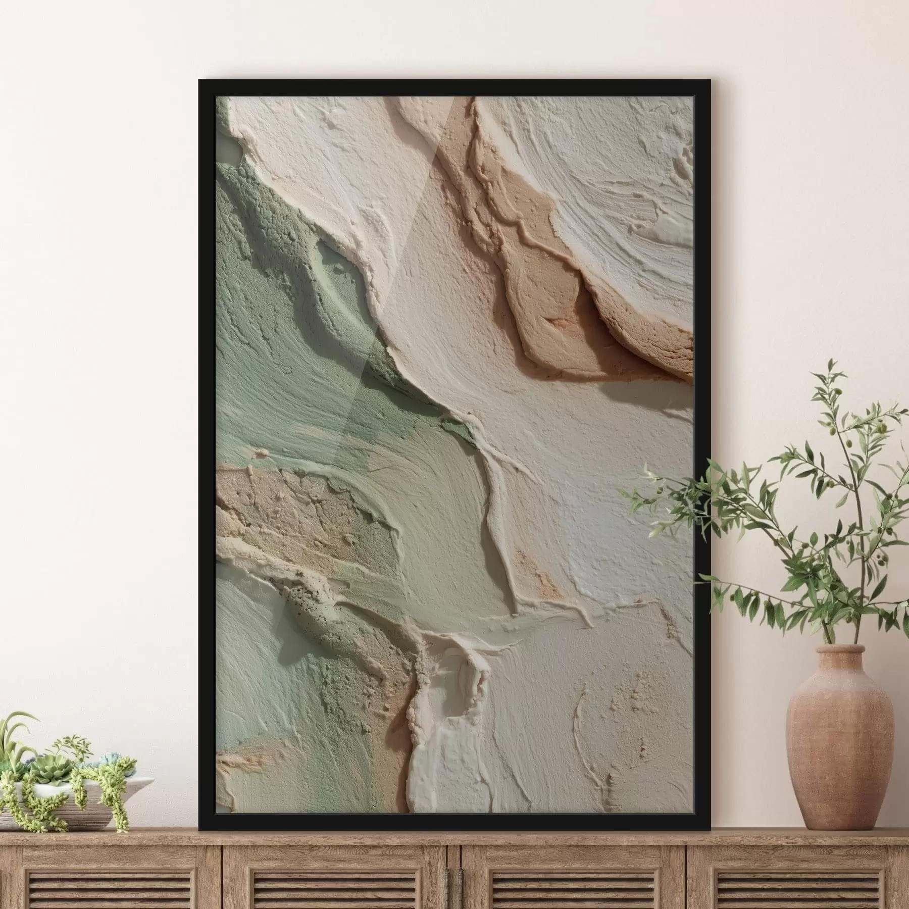 Fototapeedid Kokkuvõte: Impasto-stiilis tekstuur beeži ja rohelistes toonides f48799
