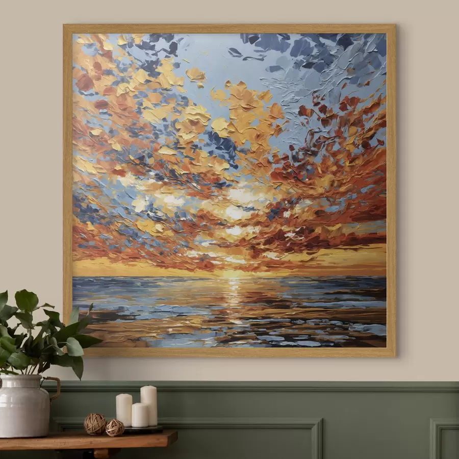 Fototapeedid Impasto-stiilis dramaatiline päikeseloojang mere kohal f48810