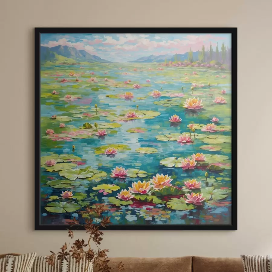 Fototapeedid Impressionism: liilialomp kauguses paistvate mägedega f48820