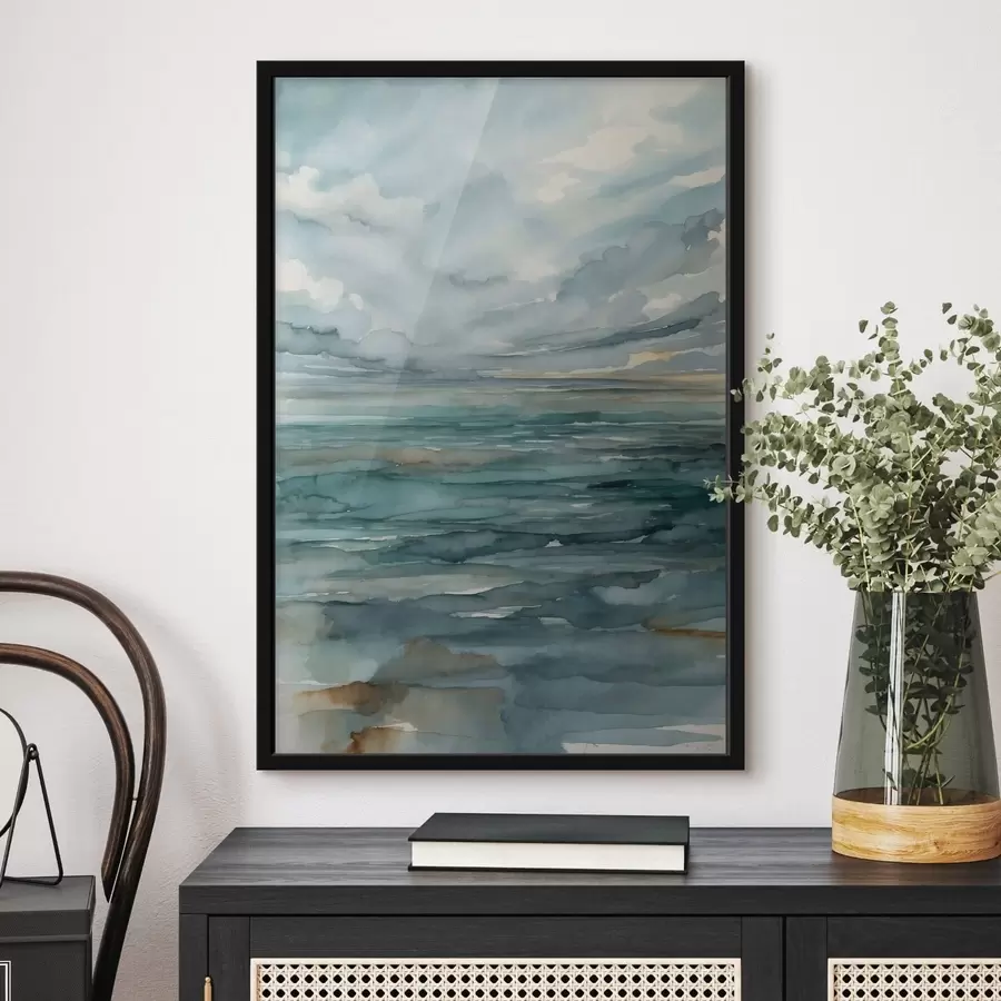 Fototapeedid Akvarell: rahulik meri pilvise taeva all f48824