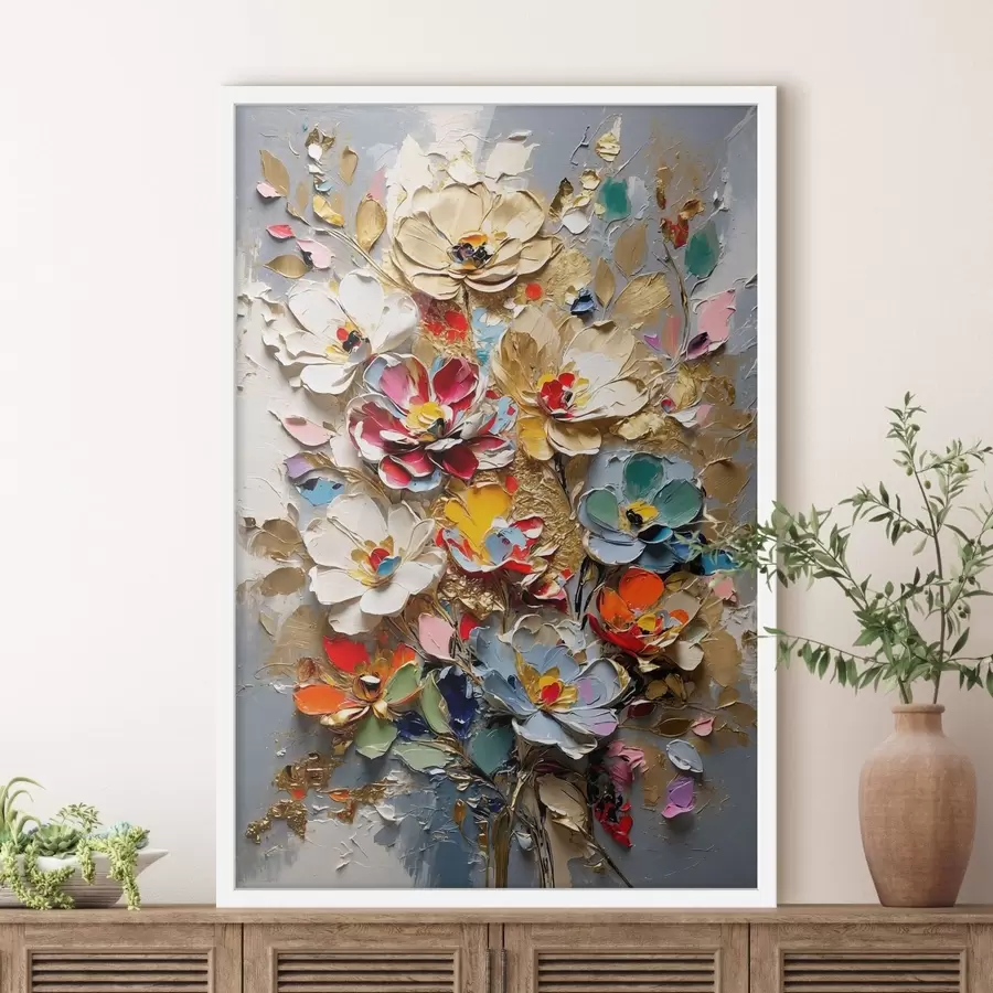 Fototapeedid Impasto-stiilis lillekompositsioon tekstuurseid kroonlehti f48832