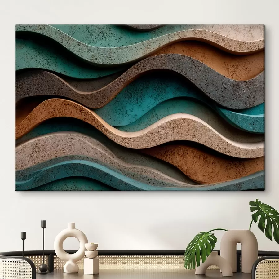 Pilt Abstraktsed lainelised kihid sinakasrohelistes ja terrakotta toonides s48797