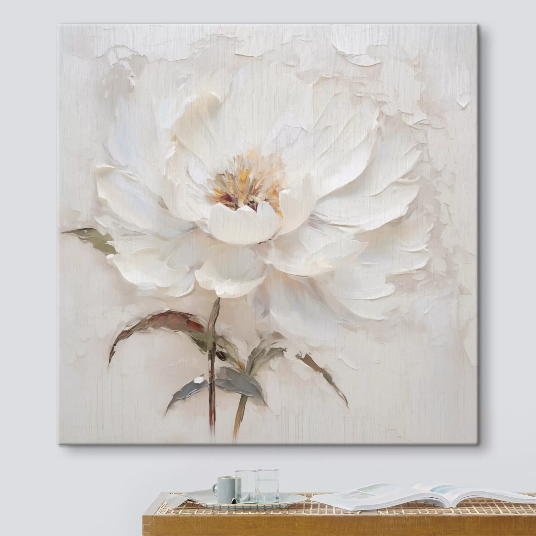 Pilt Impasto-stiilis valge lill pehmetes pintslitõmmetes s48801