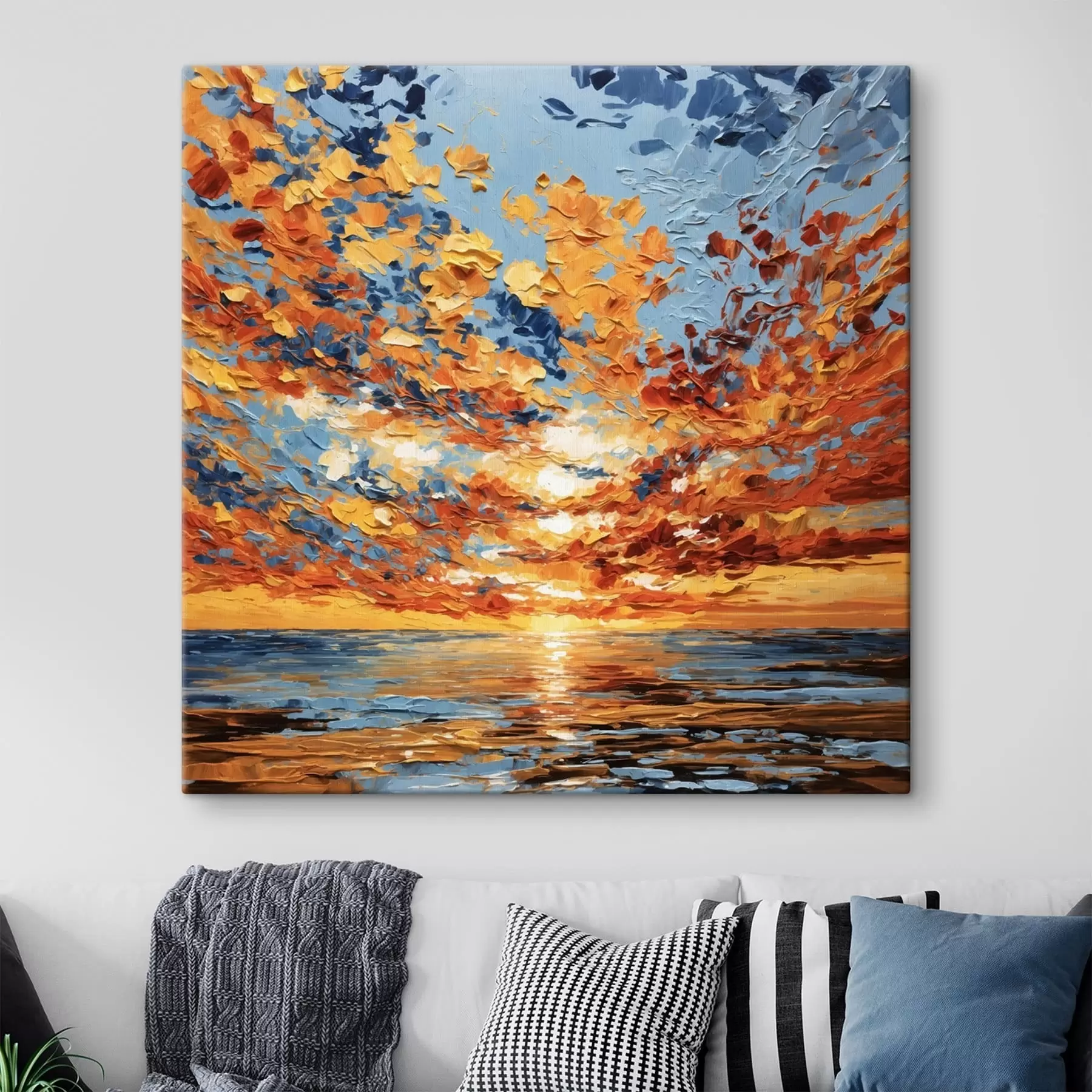 Pilt Impasto-stiilis dramaatiline päikeseloojang mere kohal s48810