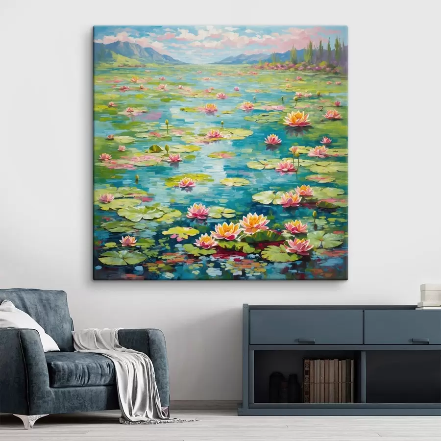 Pilt Impressionism: liilialomp kauguses paistvate mägedega s48820