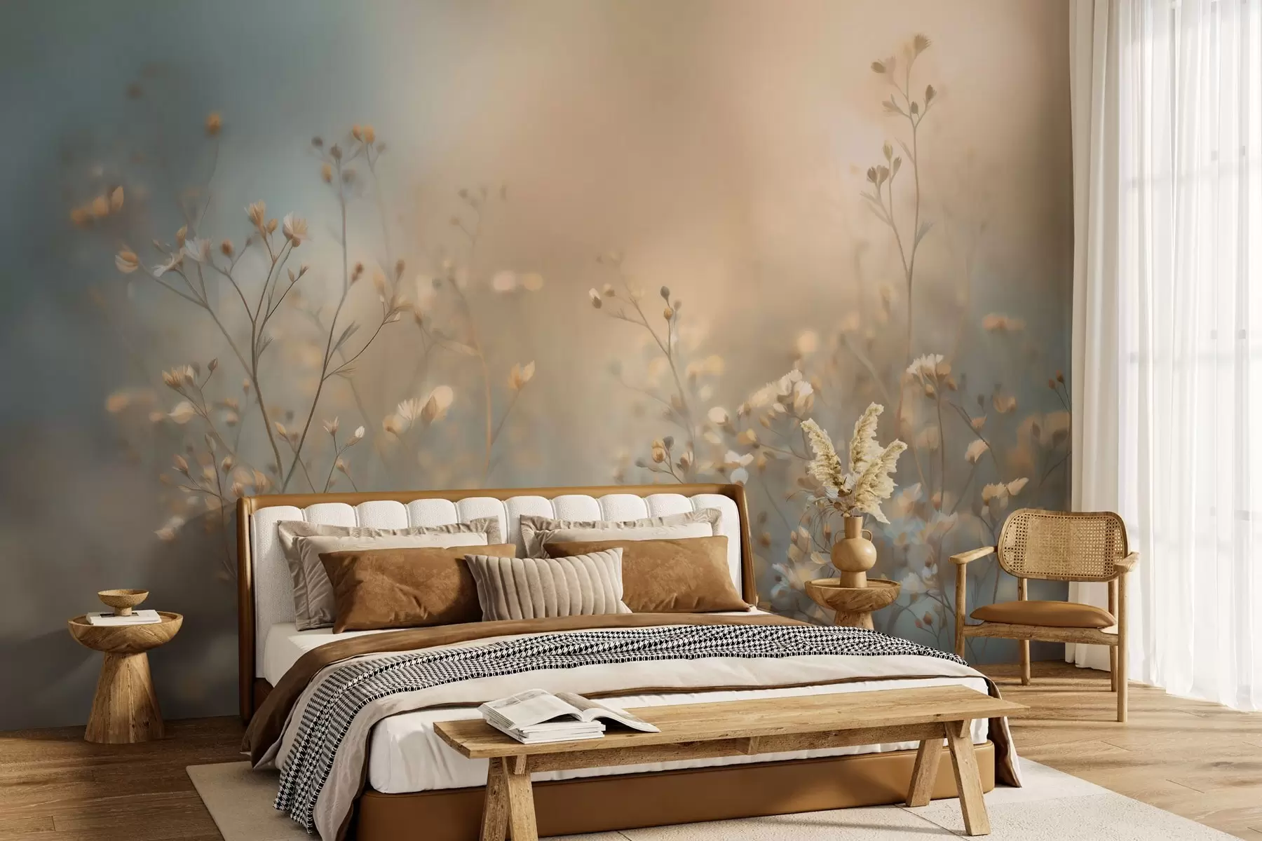 Fototapeedid väikese õiega põllurohi madala teravussügavuse taustal w05386