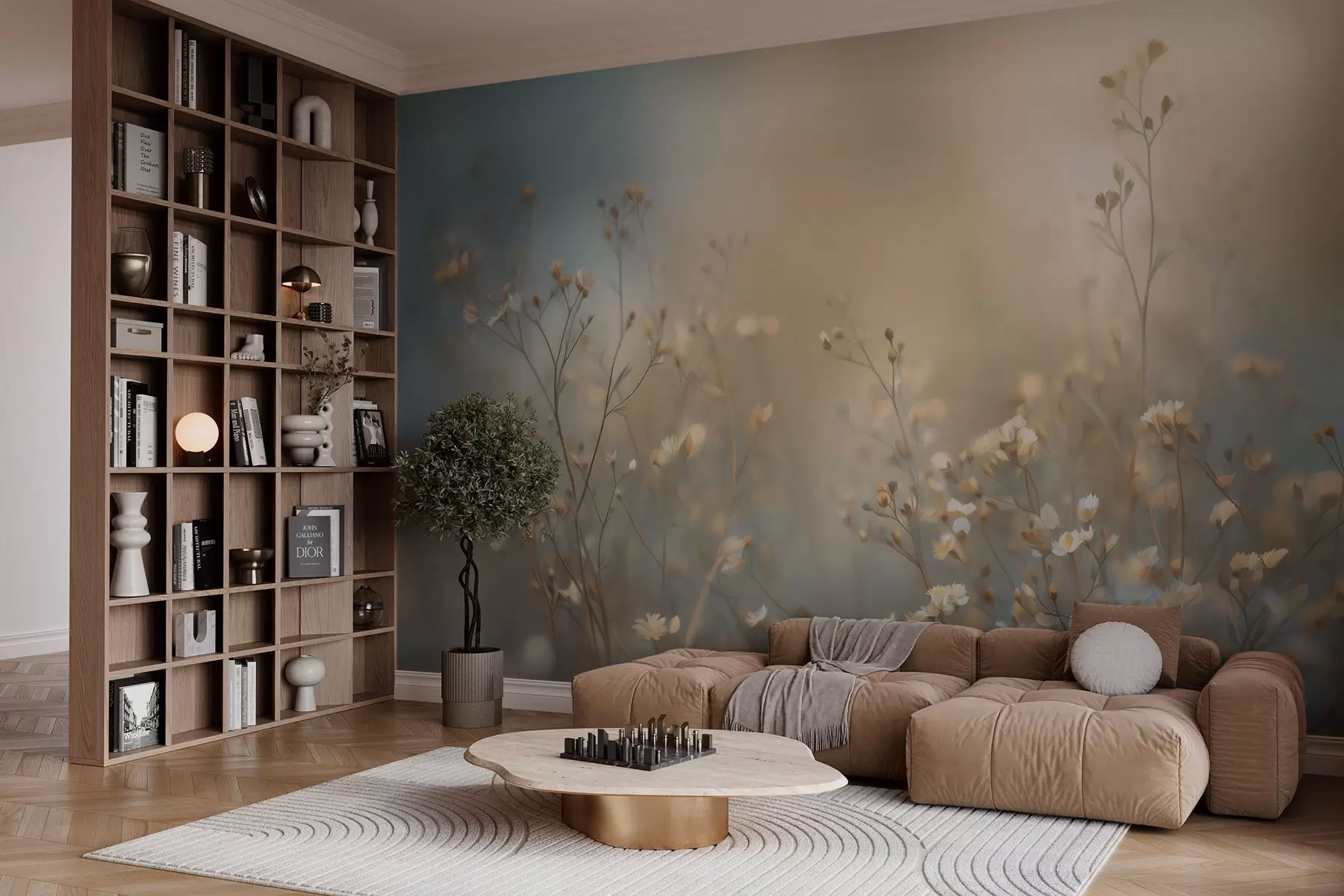 Fototapeedid väikese õiega põllurohi madala teravussügavuse taustal w05386