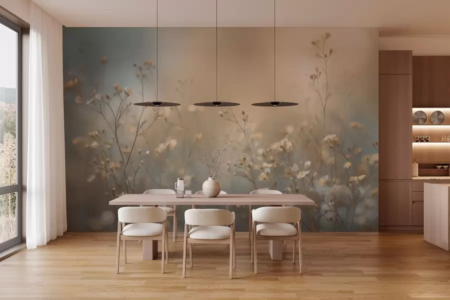 Fototapeedid väikese õiega põllurohi madala teravussügavuse taustal w05386