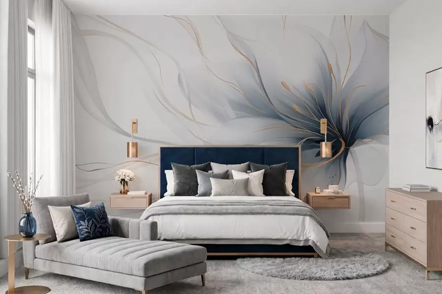 Fototapeedid Abstraktne sinine lill voolavate joontega Fluid Art’i stiilis w05428