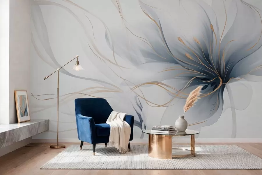 Fototapeedid Abstraktne sinine lill voolavate joontega Fluid Art’i stiilis w05428