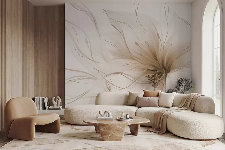 Fototapeedid Abstraktne beež lill voolavate joontega Fluid Art stiilis w05428v2