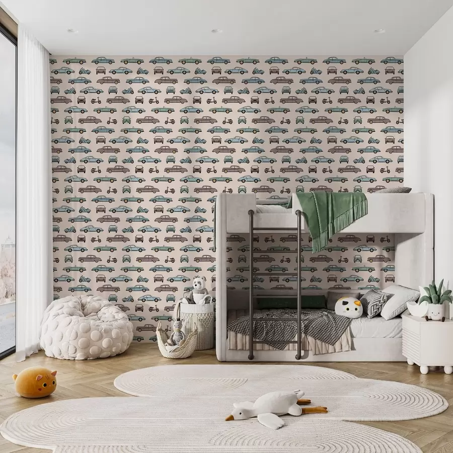 Fototapeedid Retroautod ja -rollerid beežil taustal a01178v1