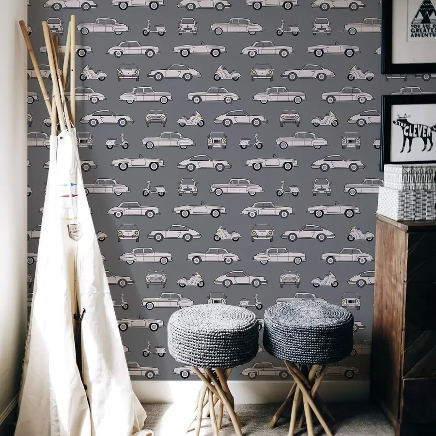 Fototapeedid Retroautod ja -rollerid tumedal taustal a01178v3