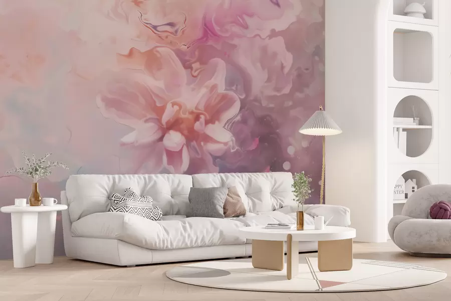 Fototapeedid Abstraktne kompositsioon, millel on kujutatud lill ja õrnad roosad varjundid akvarellistiilis w09859