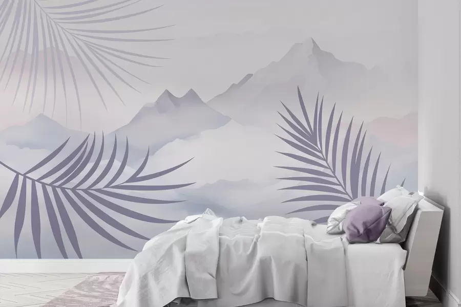 Fototapeedid Palmilehed mäetaguse taustal w05548