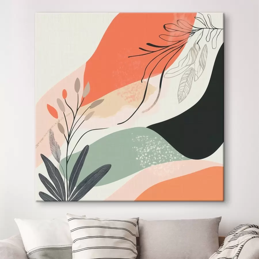 Pilt Stiliseeritud taimemotiivid akvarelliplekkide taustal s48839