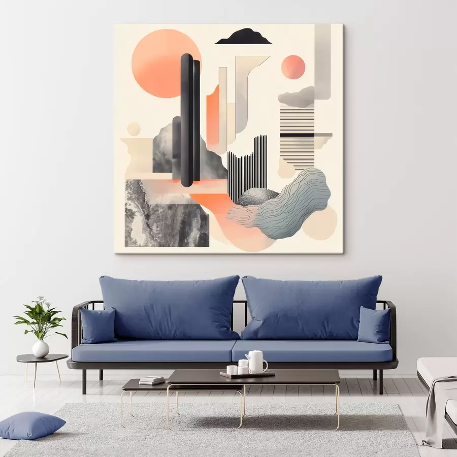 Pilt Geomeetriline kompositsioon virsiku-halli värvipalettiga kaasaegses maalikunstistiilis s48841